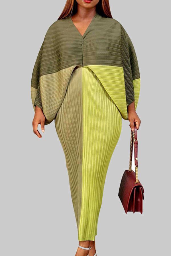 Robes jupe crayon à col en V et imprimé de rue sexy vert armée