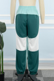 Grüne, lässige Patchwork-Hose im Colour-Block-Stil mit Taschen und normaler mittlerer Taille