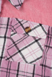 Capispalla con colletto rovesciato con fibbia patchwork scozzese elegante rosa