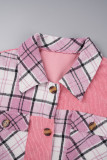 Roze elegante geruite bovenkleding met gesp en kraag