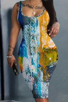 Цветное повседневное платье-жилет с принтом тай-дай и U-образным вырезом без позиционирования Платья больших размеров