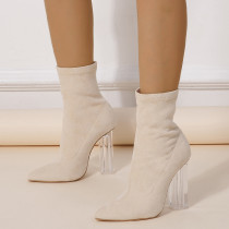 Zapatos de puerta puntiagudos de color sólido con retazos informales de color albaricoque (altura del tacón 4.13 pulgadas)