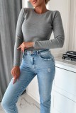 Light Gray Casual Solid Basic O Neck Tops