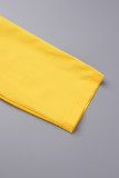 Amarelo elegante sólido bandagem patchwork zíper plissado vestidos plissados ​​com decote em V