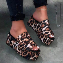 Leopard Print Casual Daily Patchwork Basic Fish Mouth Out Door Wedges Shoes (Heel Height 2.36in)