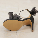 Black Casual Simplicity Patchwork With Bow Fish Mouth Out Door Shoes (Heel Height 4.13in)