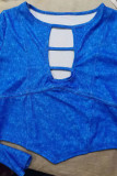 Blu elegante solido scavato patchwork O collo manica lunga due pezzi