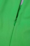 Grön Elegant Solid Bandage Patchwork Dragkedja veckade V-hals veckade klänningar