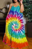 Multicolor Rainbow Sexy Casual Print Backless Spaghetti Strap Long Maxi Cami Loose Dress