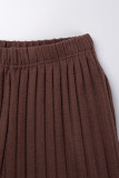 Coffee Casual Solid Basic Regular High Waist Conventional Solid Color Trousers