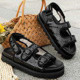 Zapatos de exterior cómodos redondos de color sólido con retazos diarios informales negros