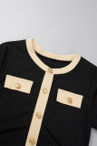 Black Apricot Sexy Solid Patchwork Buckle Buttons O Neck Long Sleeve Two Pieces