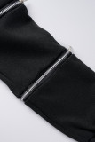 Черный повседневный принт Молния косой воротник с длинными рукавами из двух частей