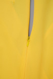 Gelbe, elegante, feste Verband-Patchwork-Reißverschluss-Faltenkleider mit V-Ausschnitt