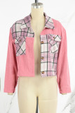 Ropa de abrigo cuello vuelto con hebilla de patchwork a cuadros elegante rosa