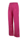 Rose Red Casual Solid Patchwork High Waist Straight Solid Color Bottoms