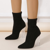 Zapatos de puerta con punta de color sólido de patchwork casual negro (Altura del tacón 4.13in)