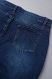 Tiefblaue, legere, einfarbige, zerrissene Jeans in Übergröße