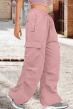 Roze straat effen patchwork trekkoord zak recht lage taille rechte effen kleur broek