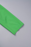 グリーン エレガントな固体包帯パッチワーク ジッパー プリーツ V ネック プリーツ ドレス