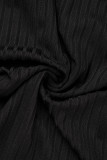 Черный сексуальный однотонный пэчворк с пряжкой и пуговицами с круглым вырезом и длинным рукавом из двух частей