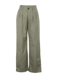 Caqui Casual Sólido Patchwork Cintura alta Pantalones rectos de color sólido