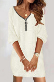 Gray Pink Casual Solid Patchwork Zipper Collar Long Sleeve Dresses