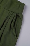 Army Green Fashion Casual Solid Patchwork Regular High Waist Conventional Solid Color Bottoms