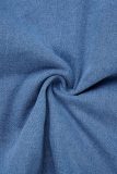 Голубой Повседневный Однотонный Пэчворк Пуговицы Большой размер Джинсовая юбка с высокой талией
