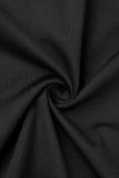 Negro Casual Sólido Básico Asimétrico Cuello redondo Tallas grandes Dos piezas