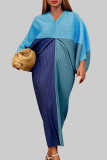 Vestidos de saia lápis sexy azul arroxeado com estampa de rua patchwork com decote em V