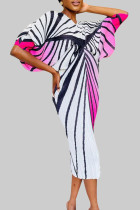 ホワイト ピンク セクシー ストリート プリント パッチワーク V ネック ペンシル スカート ドレス