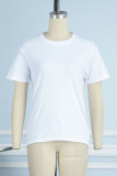 T-shirt bianche casual giornaliere con stampa patchwork lettera O collo