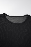 Black Sexy Casual Solid Patchwork See-through O Neck Long Sleeve Two Pieces