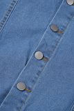 Голубой Повседневный Однотонный Пэчворк Пуговицы Большой размер Джинсовая юбка с высокой талией