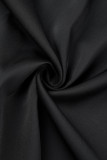 Schwarze, lässige, solide Patchwork-Ketten, langärmelige Kleider mit O-Ausschnitt