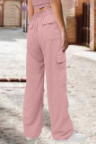 Pink Street Solid Patchwork Draw String Pocket Straight Low Waist Straight Solid Color Bottoms