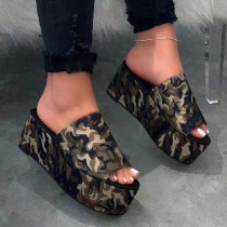 Camouflage Casual Daily Patchwork Basic Fish Mouth Out Door Wedges Skor (klackhöjd 2.36 tum)