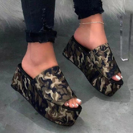 Camouflage Casual Daily Patchwork Basic Fish Mouth Out Door Wedges Schuhe (Absatzhöhe 2.36 Zoll)
