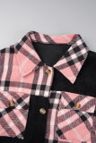 Ropa de abrigo cuello vuelto con hebilla de patchwork a cuadros elegante rosa