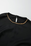 Black Casual Solid Patchwork Chains O Neck Long Sleeve Dresses
