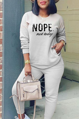 Grey Casual Print Patchwork O Neck Long Sleeve Two Pieces