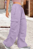 Light Purple Street Solid Patchwork Draw String Pocket Straight Low Waist Straight Solid Color Bottoms