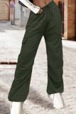 Exército verde rua sólido retalhos draw string bolso em linha reta cintura baixa reta cor sólida bottoms