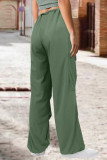 Exército verde rua sólido retalhos draw string bolso em linha reta cintura alta reta cor sólida bottoms