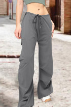 Grey Street Pantalones rectos de color liso con cintura alta y bolsillo con cordón de retazos lisos