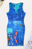 Colour Casual Not Positioning Printed Tie-dye U Neck Vest Dress Plus Size Dresses