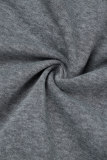 Tops gris décontractés à imprimé patchwork et col rond