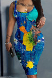 Многоцветное повседневное платье с жилетом и U-образным вырезом без позиционирования с принтом Платья больших размеров