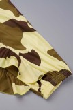 Pantalones casual estampado de camuflaje patchwork regular de cintura alta estampado completo convencional amarillo